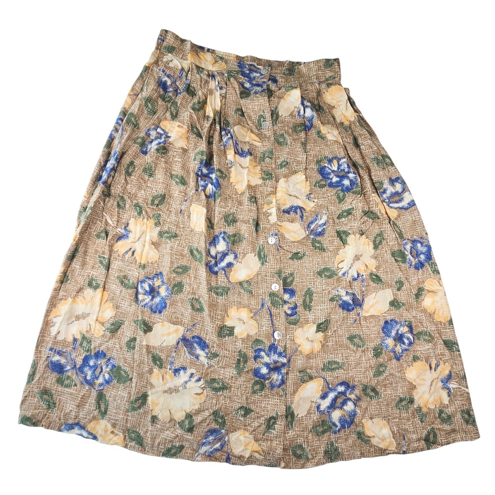 Vintage 1990s Kathie Lee Floral Button Front Midi Skirt 18W Rayon Made in USA